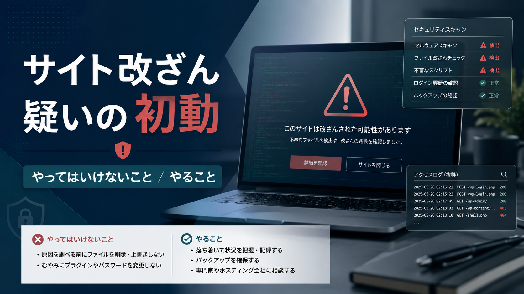 サイト改ざん疑いの初動｜やってはいけないこと・やること【チェック付】