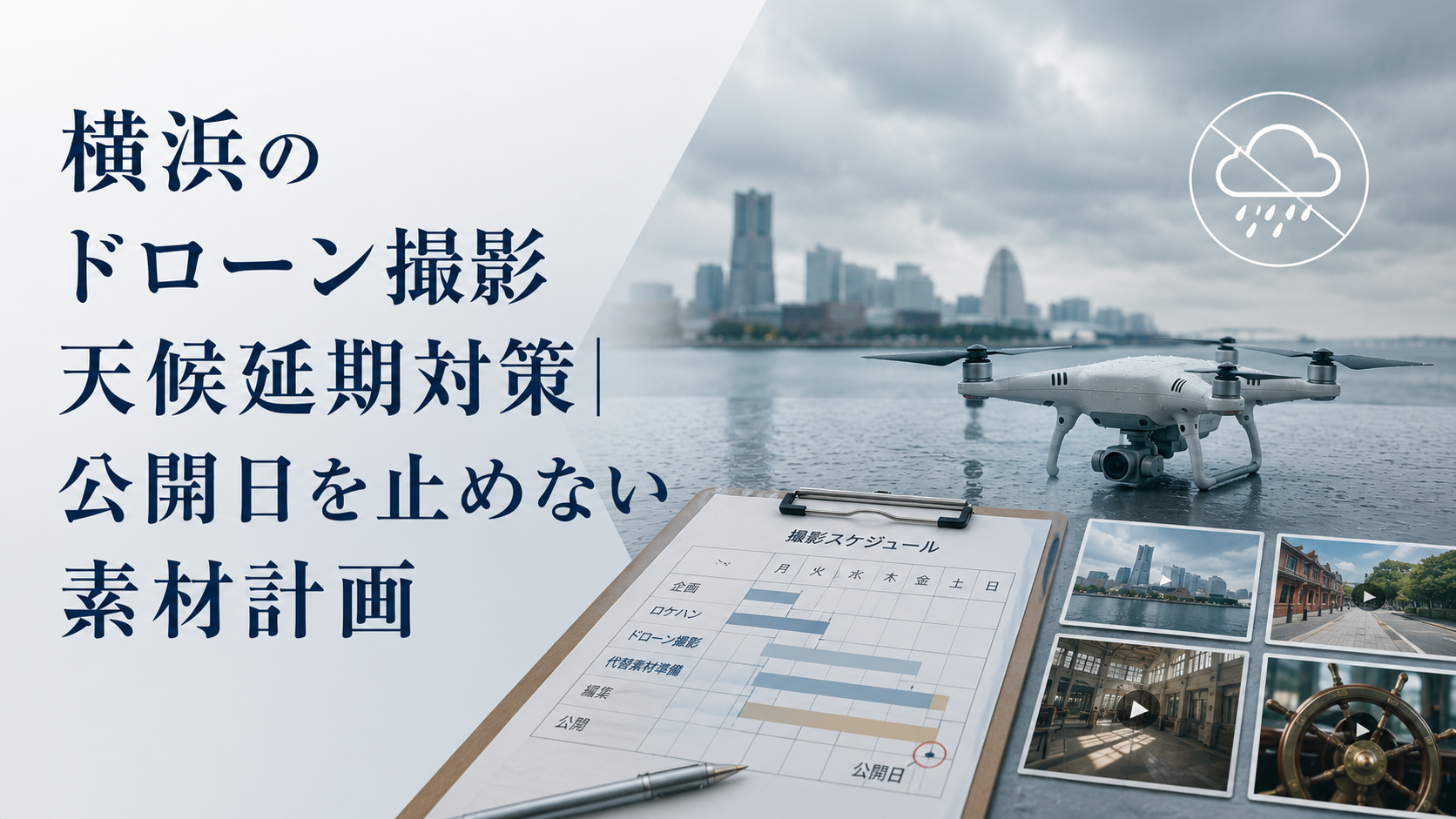 横浜のドローン撮影天候延期対策｜公開日を止めない素材計画