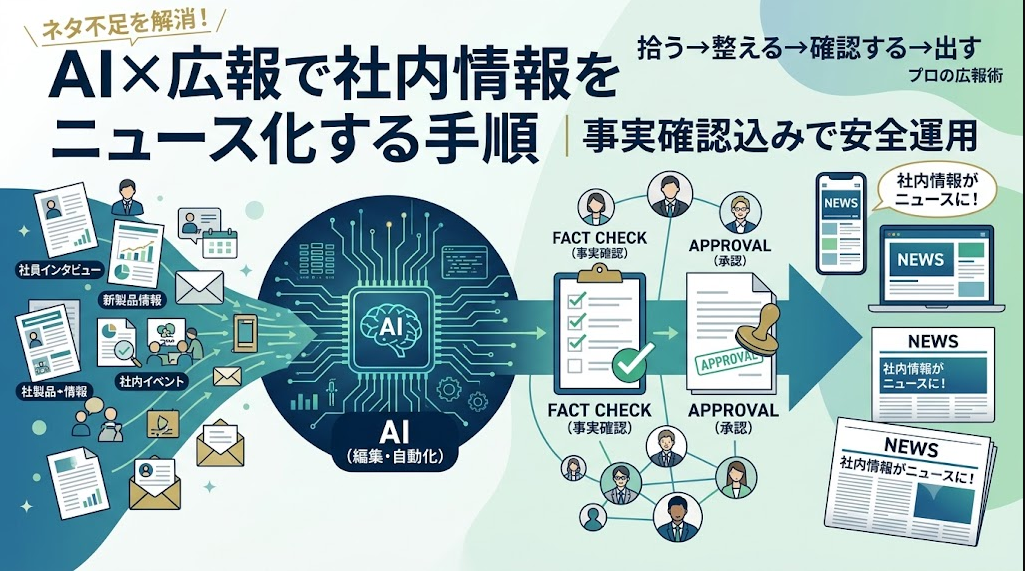 AI×広報で社内情報をニュース化する手順｜事実確認込みで安全運用