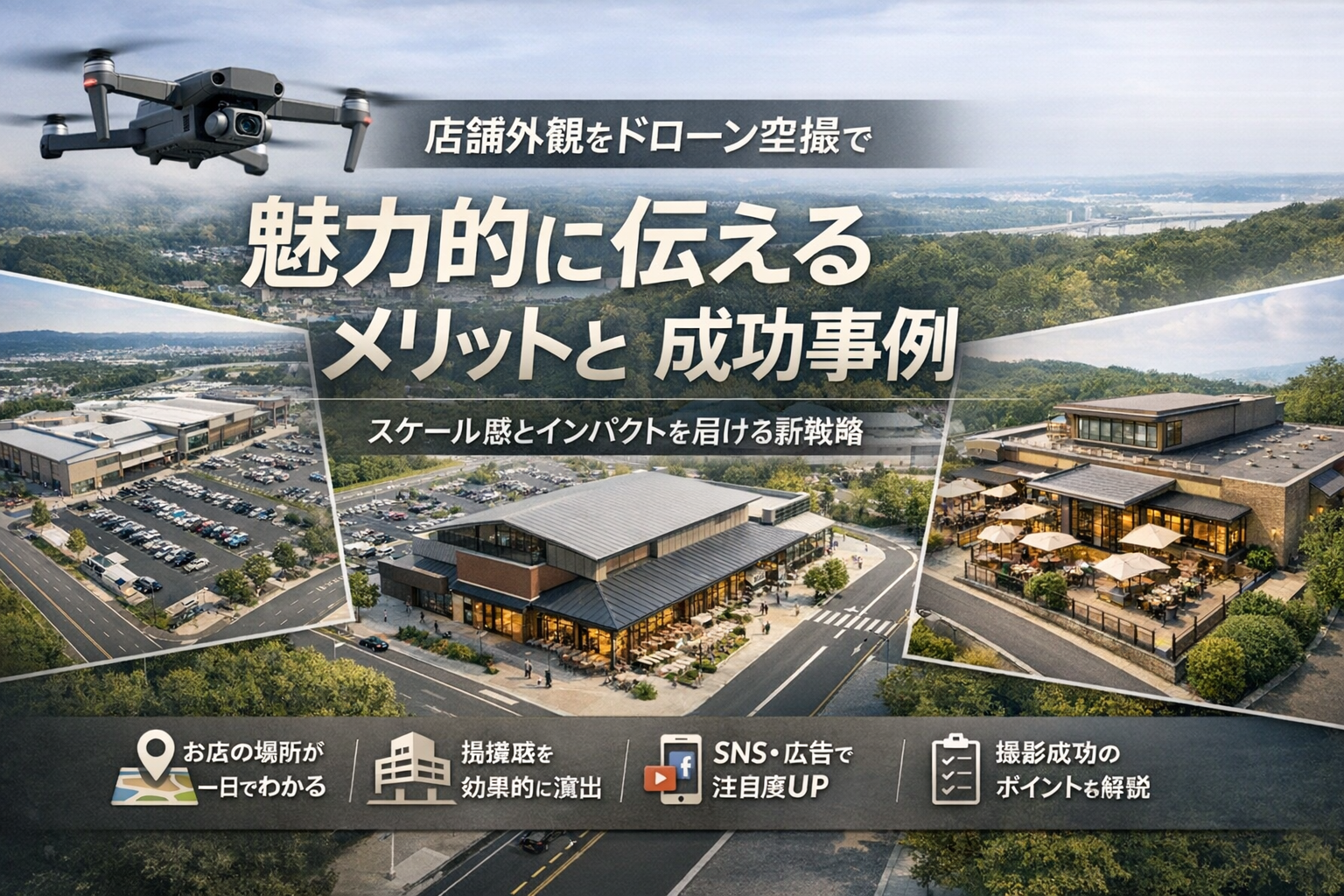 ドローン撮影で店舗外観PR！判断軸と成功事例